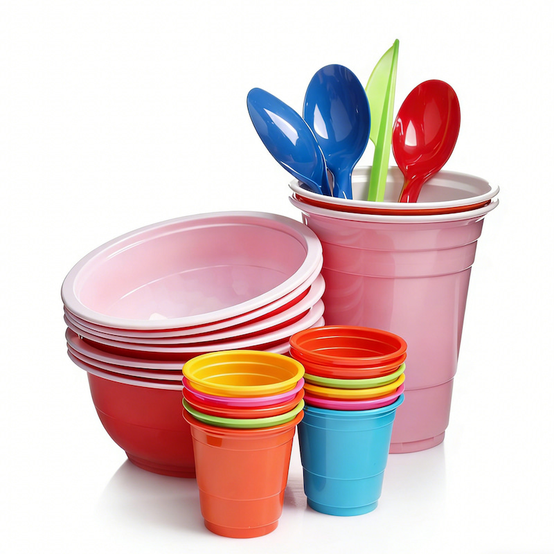 colorful plastic cups bowls plates